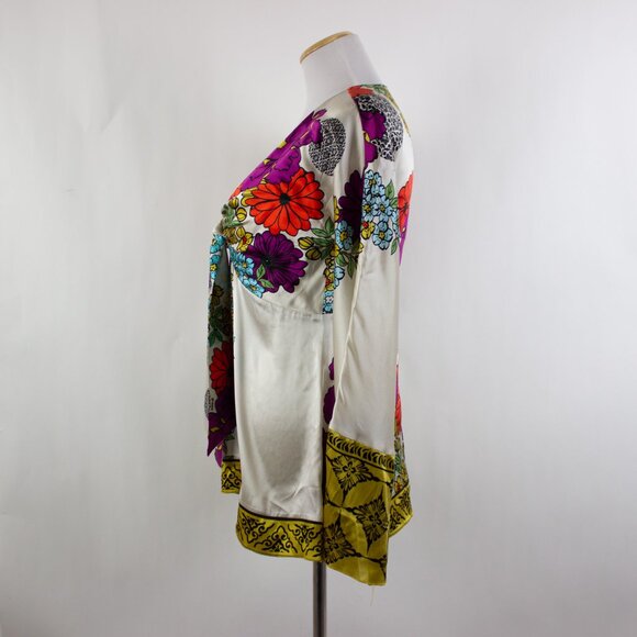 Vtg Hale Bob Silk Blend Tunic Top Sz M Boho Y2K Babydoll Front Tie Floral - Picture 6 of 7